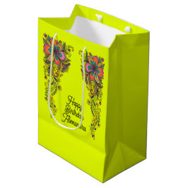 Sacola Para Presentes Média Flair Floral Poderoso Bordas Retro 6