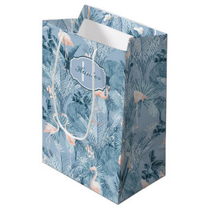Sacola Para Presentes Média Flamingo Orchid Tropical Pattern Blue ID868