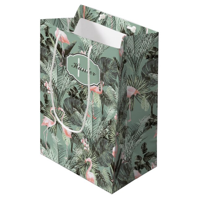 Sacola Para Presentes Média Flamingo Orchid Tropical Pattern Sage ID868 (Frente inclinada)