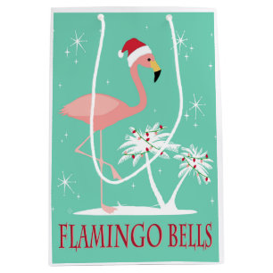 SACOLA PARA PRESENTES MÉDIA FLAMINGO RETRO DO NATAL DO VINTAGE MODERNO