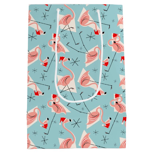 Sacola Para Presentes Média Flamingo Santas Blue Multi-dom médio (Verso)