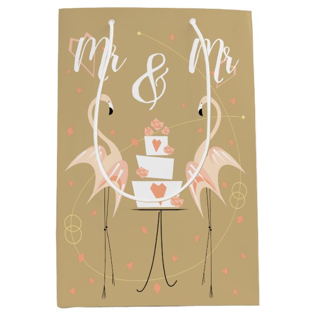 Sacola Para Presentes Média Flamingo Wedding Mr & Mr. (Frente)