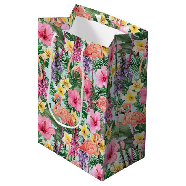 Sacola Para Presentes Média Flamingos Rosa (Frente inclinada)