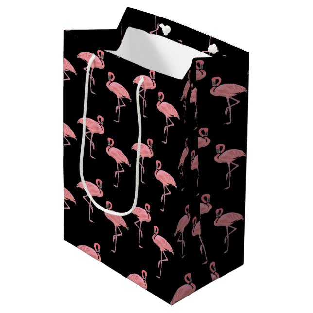 Sacola Para Presentes Média Flamingos Rosa-Claro em Design Tropical (Frente inclinada)