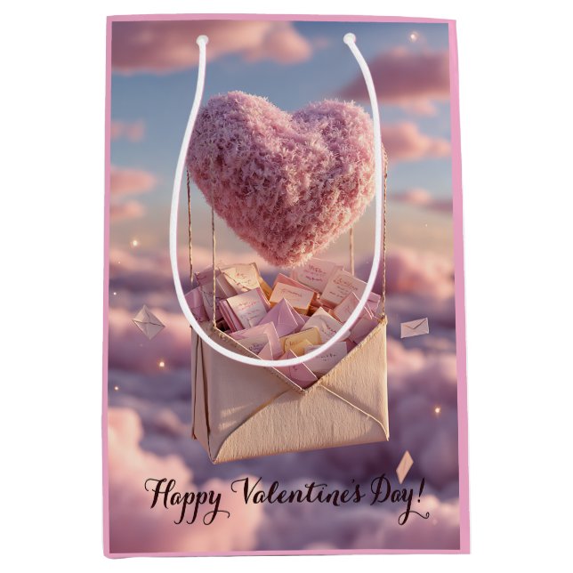 Sacola Para Presentes Média Floating Heart of Love Letters Design Postcard (Frente)