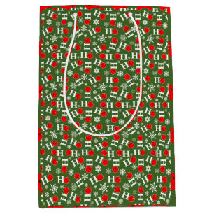 Sacola Para Presentes Média Floco de Natal Vermelho Verde Ho Ho Ho Ho Snowflak