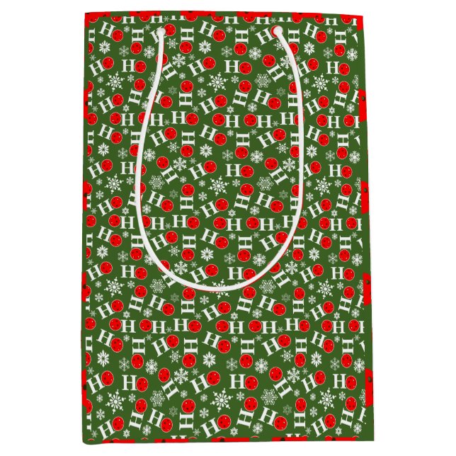 Sacola Para Presentes Média Floco de Natal Vermelho Verde Ho Ho Ho Ho Snowflak (Frente)