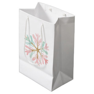 Sacola Para Presentes Média Floco de Neve Branco Rosa de Natal