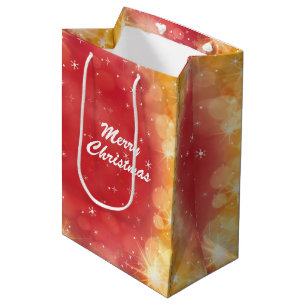 Sacola Para Presentes Média Floco de neve de inverno moderno Natal Alegre Verm