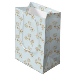 Sacola Para Presentes Média Floco de neve Dourado no padrão de Natal Azul e Fr
