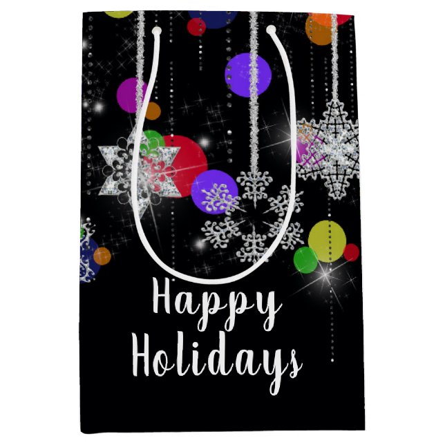 Sacola Para Presentes Média Flocos de neve de Natal (Frente)