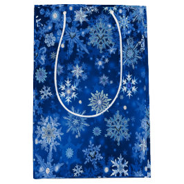 Sacola Para Presentes Média Flocos de neve de Natal Blue e Silver Gift Bag