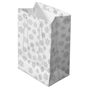 Sacola Para Presentes Média Flocos de neve do branco 3 d em um fundo branco