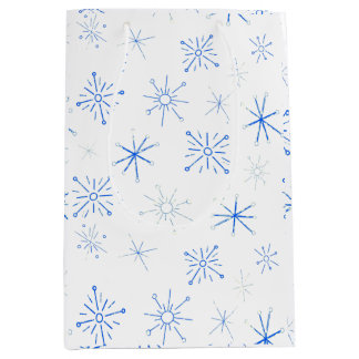 Sacola Para Presentes Média Flocos de neve do século médio branco e azul