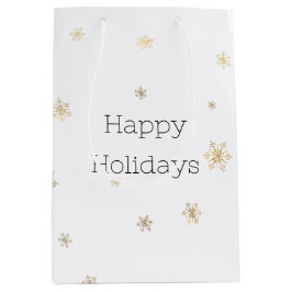 Sacola Para Presentes Média Flocos de neve Dourados de Natal