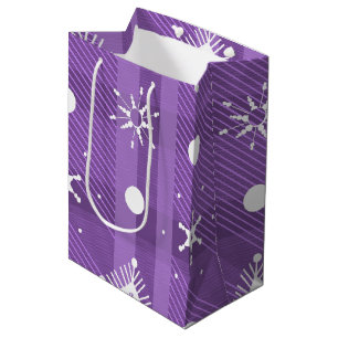 Sacola Para Presentes Média Flocos de Neve Simples Xadrez Roxo