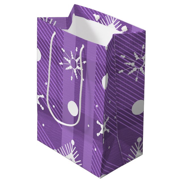 Sacola Para Presentes Média Flocos de Neve Simples Xadrez Roxo (Frente inclinada)