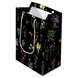 Sacola Para Presentes Média Flor de Água Preta Floral Botânico