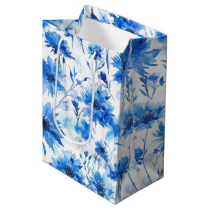 Sacola Para Presentes Média Flor de centáurea azul estilo aquarela