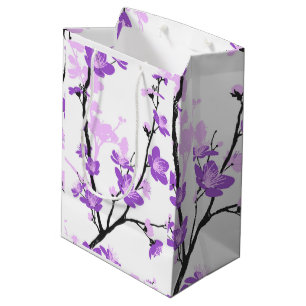 Sacola Para Presentes Média Flor de cereja japonesa, roxo real, flor, menina