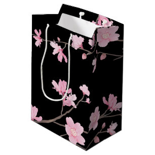Sacola Para Presentes Média Flor de Cereja - Preto