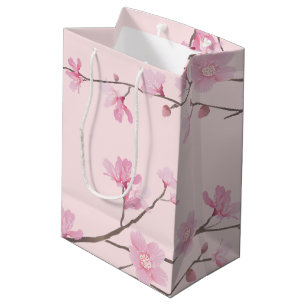 Sacola Para Presentes Média Flor De Cereja - Saco De Presente Médio Rosa Esbr