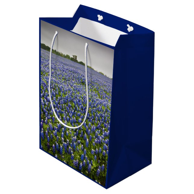 Sacola Para Presentes Média Flor de estado azul de Texas do campo do (Verso inclinado)