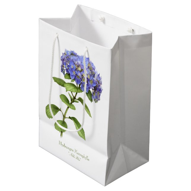 Sacola Para Presentes Média Flor de Hydrangea Azul (Frente inclinada)