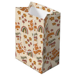 Sacola Para Presentes Média Flor de Natal Arco-Íris Retro