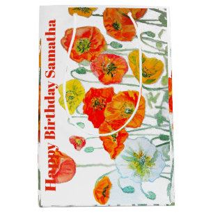 Sacola Para Presentes Média Flor de Papoula Vermelha Laranja Água-Mulher BIrth