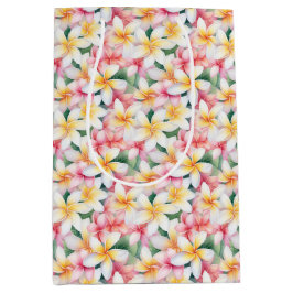 Sacola Para Presentes Média Flor de Plumeria Rosa e Branca