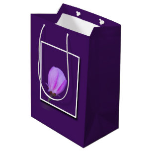 Sacola Para Presentes Média Flor de Primavera rosa e púrpura