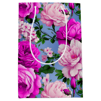 Sacola Para Presentes Média Flor de Rosa Roxo Grande Retro