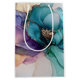 Sacola Para Presentes Média Flor Dourada Azul-Aqua Puro