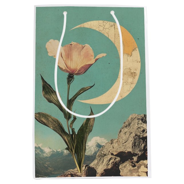 Sacola Para Presentes Média Flor rosa e Lua Crescente (Frente)