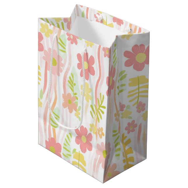 Sacola Para Presentes Média Florais Pastel Retrô (3) (Frente inclinada)
