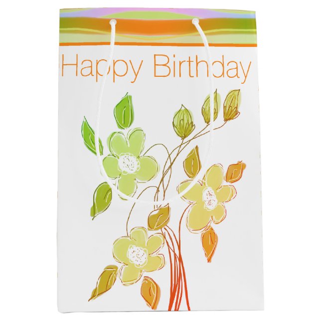 Sacola Para Presentes Média Floral Acentuado Com Laranja (Frente)