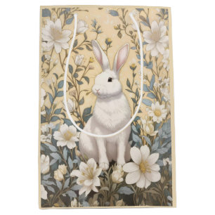 Sacola Para Presentes Média Floral Amarelo Coelho Branco-Bonito Pastel