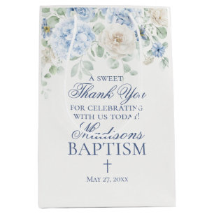 Sacola Para Presentes Média Floral Azul Hydrangea Botânica Baptism Favor