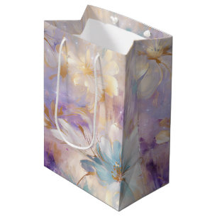 Sacola Para Presentes Média Floral Azul Púrpura Dourado Branco