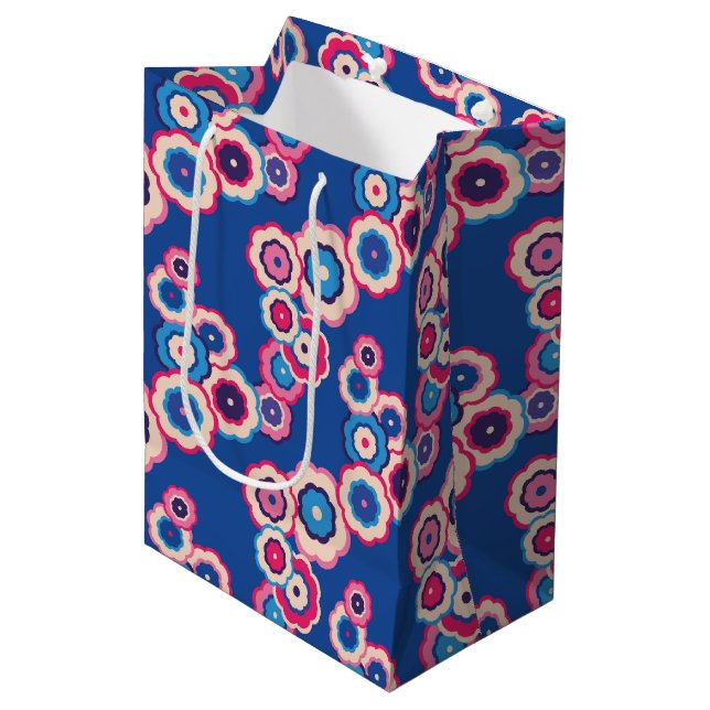 Sacola Para Presentes Média Floral Azul Retro (Frente inclinada)