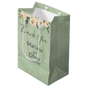 Sacola Para Presentes Média Floral Beige Blush sobre Casamento Verde