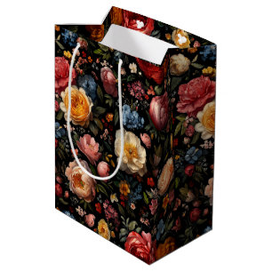 Sacola Para Presentes Média Floral Botânico Moody Black Neerlandês Fine Art Fl