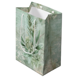 Sacola Para Presentes Média Floral Botânico Verde Hortelã Vintage (1)