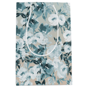Sacola Para Presentes Média Floral Branco Azul