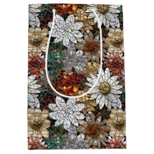 Sacola Para Presentes Média Floral Branco Vermelho Dourado