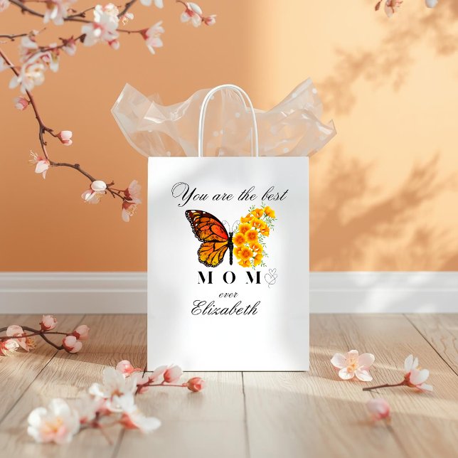 Sacola Para Presentes Média Floral Butterfly Personalized Gift Bag (Criador carregado)
