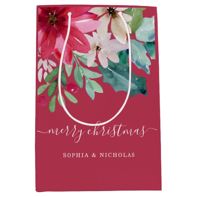 Sacola Para Presentes Média Floral de Feriado Vibrante | Vidro vermelho (Frente)