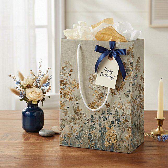 Sacola Para Presentes Média floral de prado âmbar (Criador carregado)