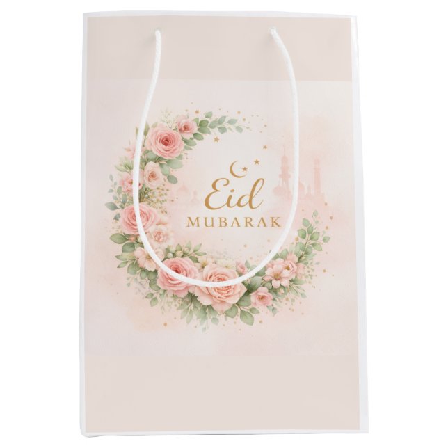 Sacola Para Presentes Média Floral Eid Mubarak – Blush Pink Islamic Gift f (Frente)
